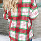 Ladies Christmas Plaid Casual Flannel Shacket-Red