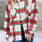 Ladies Christmas Plaid Casual Flannel Shacket-Red