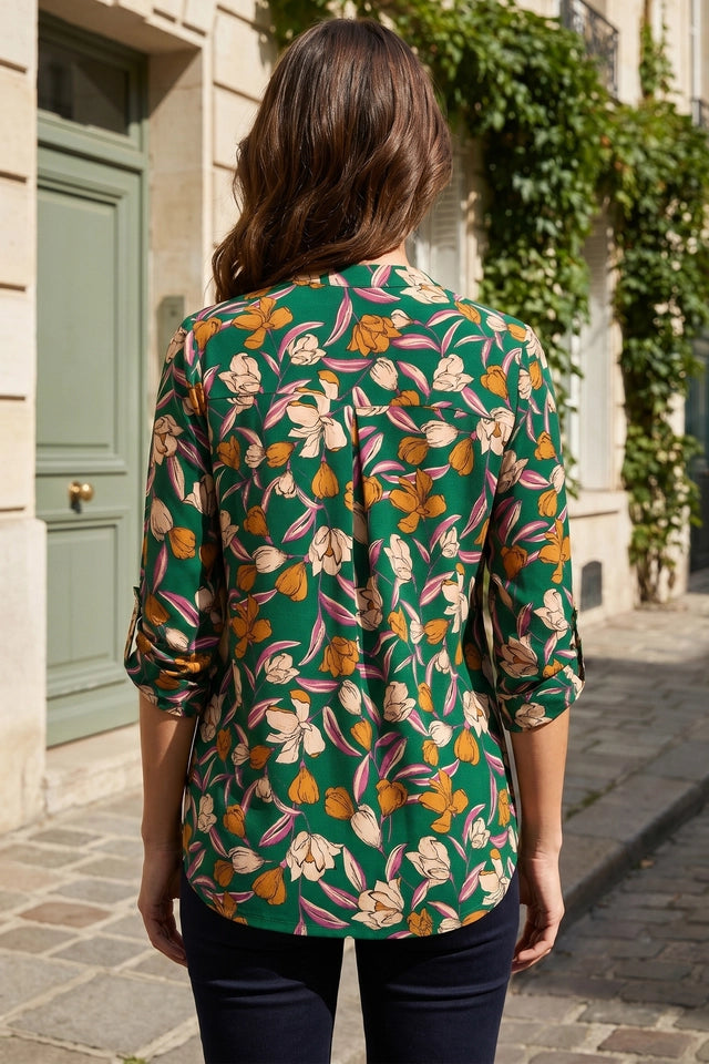 Ladies Fall Print Lizzy 3/4 Sleeve Top-Fern