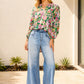 Ladies Floral Print Lizzy 3/4 Sleeve Top-Kelly Green
