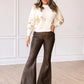 Ladies Grace & Emma Rustic Elegance Brown Leather Bell Bottom Pants