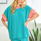Ladies Evermore Ribbed Top-Turquoise and Pink