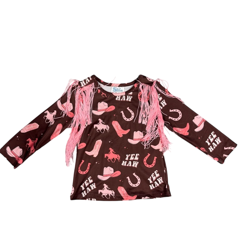 Girls Yeehaw Cowgirl L/S Fringe Onesie or Shirt by Shea Baby