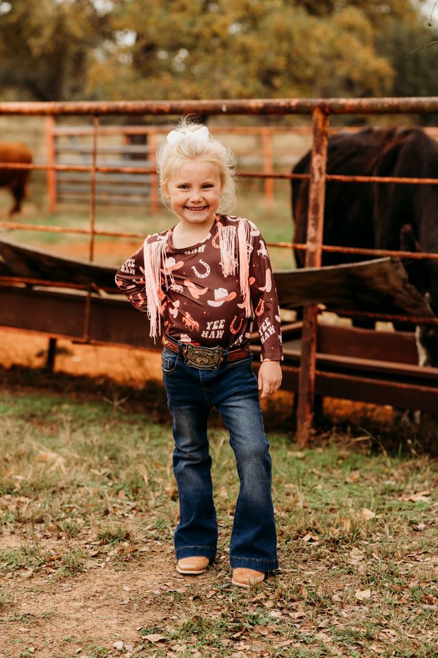 Girls Yeehaw Cowgirl L/S Fringe Onesie or Shirt by Shea Baby
