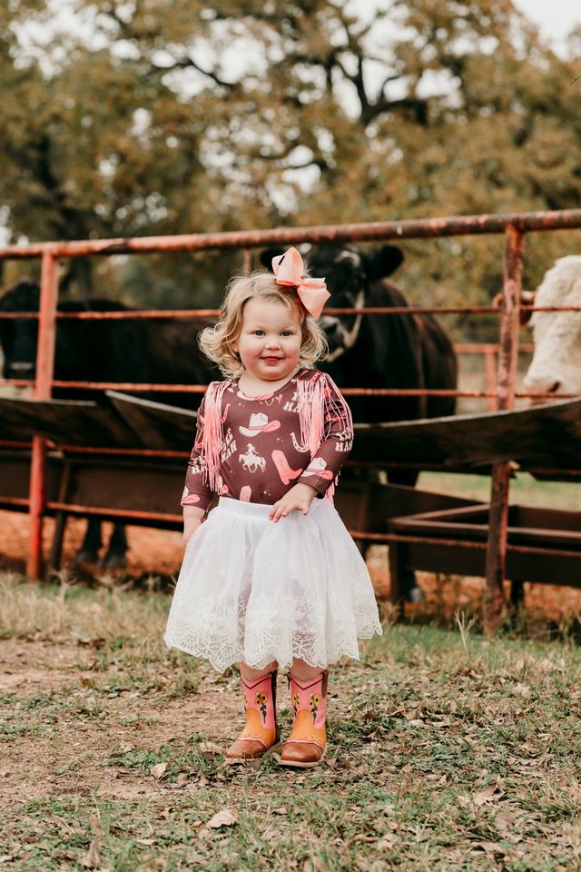 Girls Yeehaw Cowgirl L/S Fringe Onesie or Shirt by Shea Baby