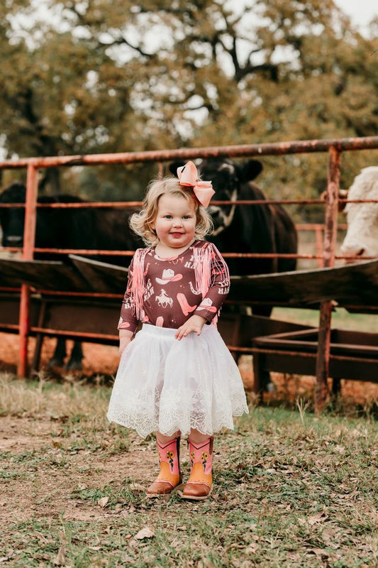 Girls Yeehaw Cowgirl L/S Fringe Onesie or Shirt by Shea Baby