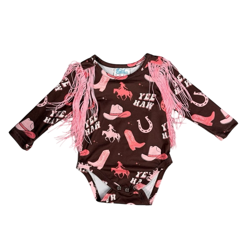 Girls Yeehaw Cowgirl L/S Fringe Onesie or Shirt by Shea Baby