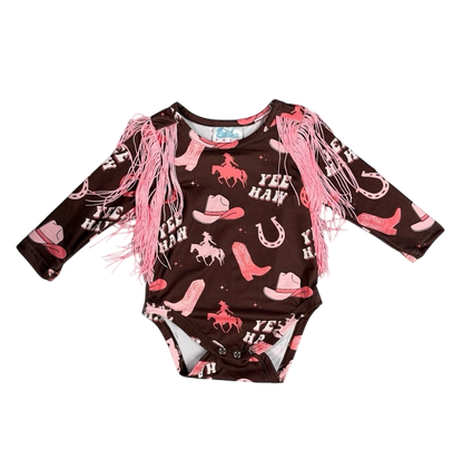 Girls Yeehaw Cowgirl L/S Fringe Onesie or Shirt by Shea Baby