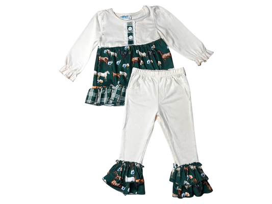 Girls Green Floral Horse LS Leggings Set by Shea Baby