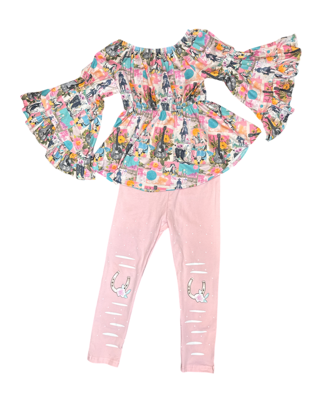 Girls Cowgirl Country LS Leggings Set by Shea Baby