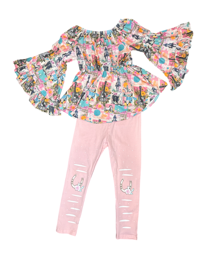 Girls Cowgirl Country LS Leggings Set by Shea Baby