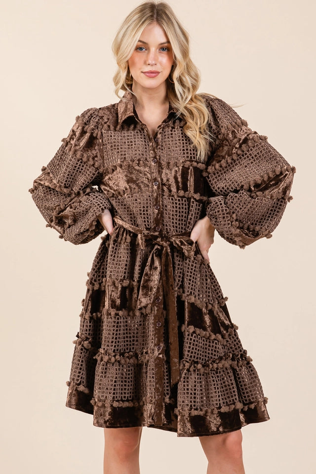 Ladies Velvet Shirt Mini Dress