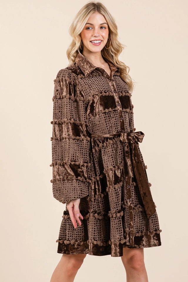 Ladies Velvet Shirt Mini Dress