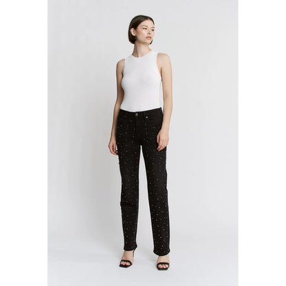 Ladies Mica Denim High Rise Straight Embellished Jeans-Black Pearl