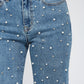 Ladies Mica Denim High Rise Wide Leg Jeans With Jeweled Embellishments-Long