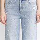 Ladies Mica Denim High Rise Wide Leg Jeans With Jeweled Embellishments-Long