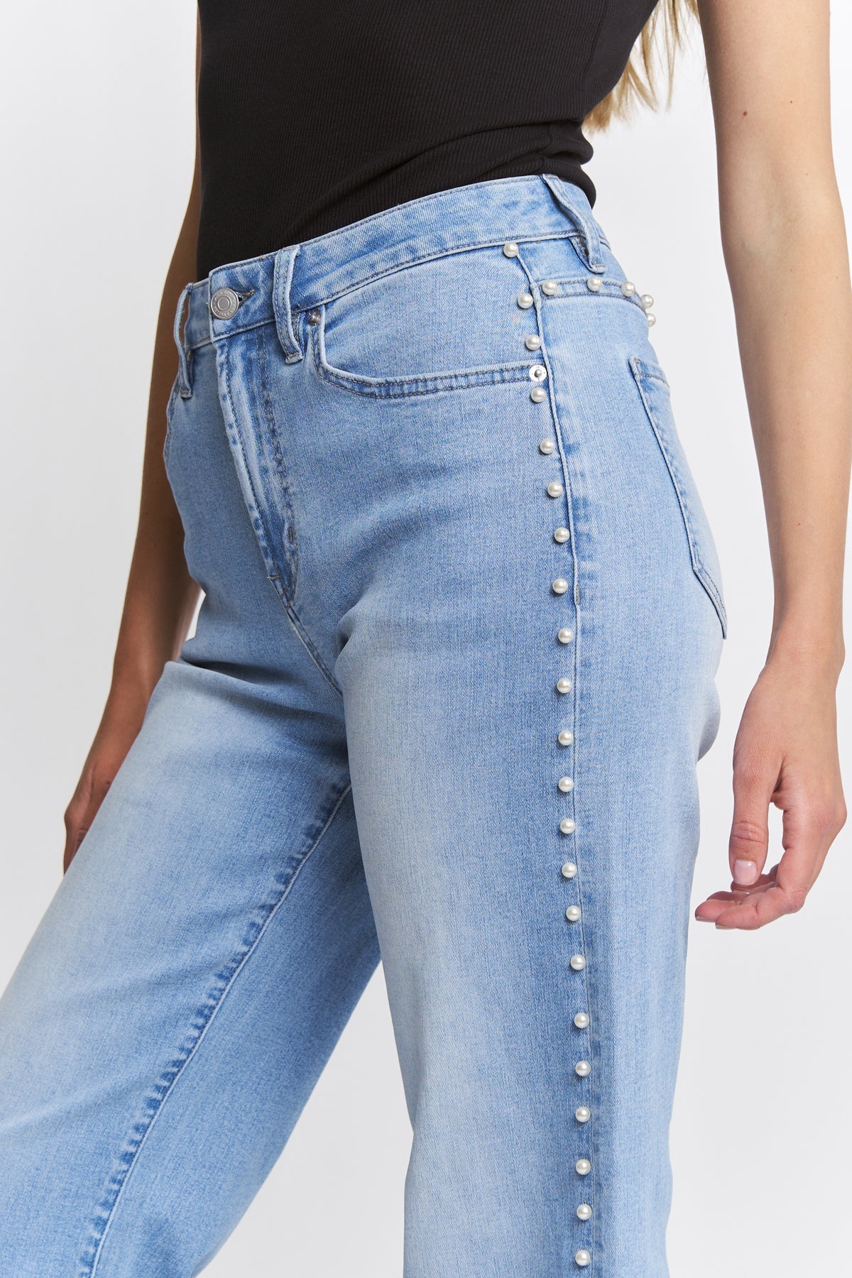 Ladies Mica Denim High Rise Wide Leg Jeans With Jeweled Embellishments-Long (Copy)High Rise Wide Leg Pearl Embellishment Jeans