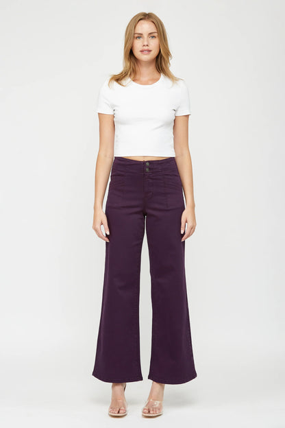 Ladies Mica Denim High-Rise Wide Leg Jeans - Plum