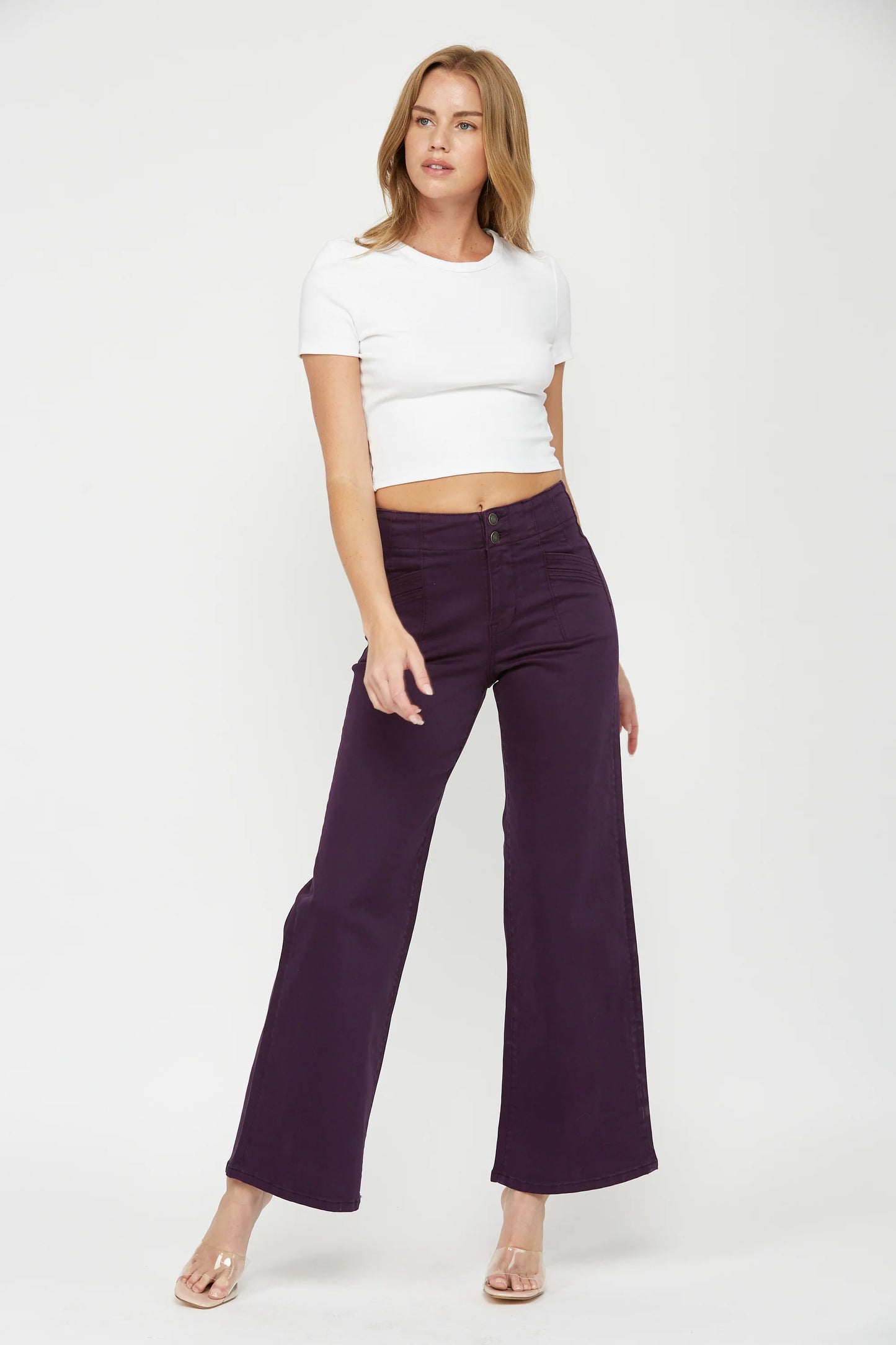 Ladies Mica Denim High-Rise Wide Leg Jeans - Plum