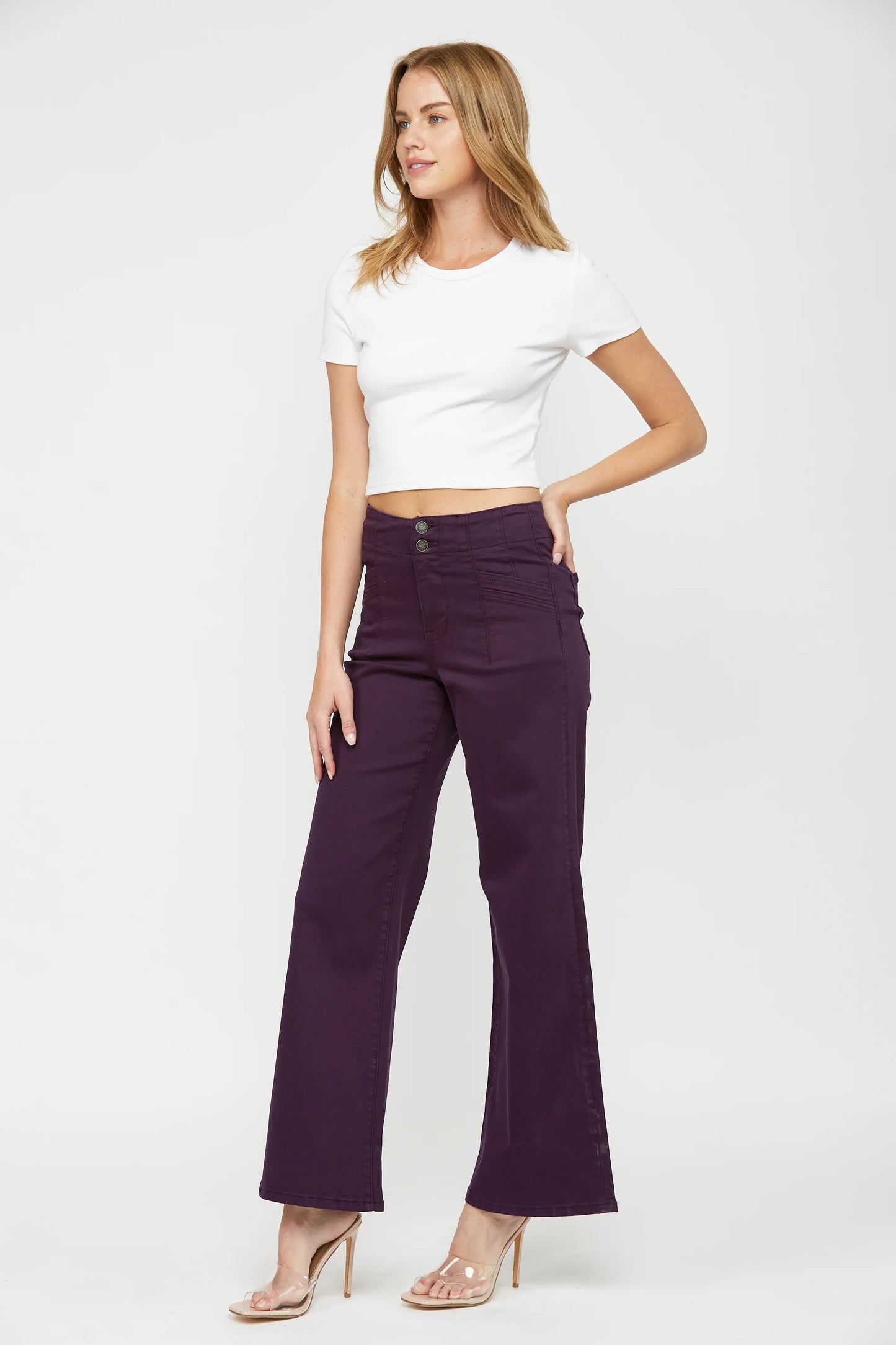 Ladies Mica Denim High-Rise Wide Leg Jeans - Plum