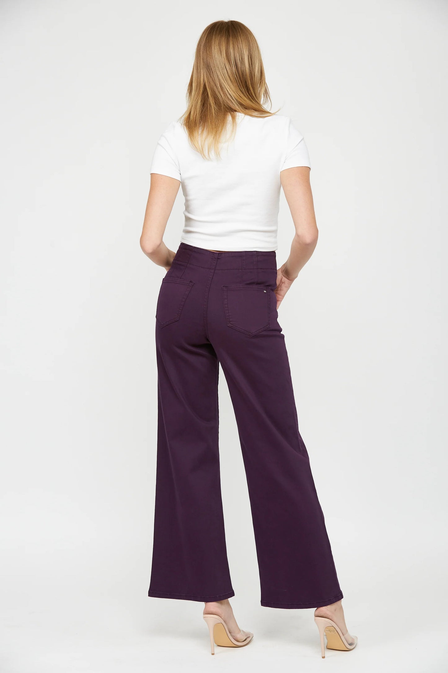 Ladies Mica Denim High-Rise Wide Leg Jeans - Plum