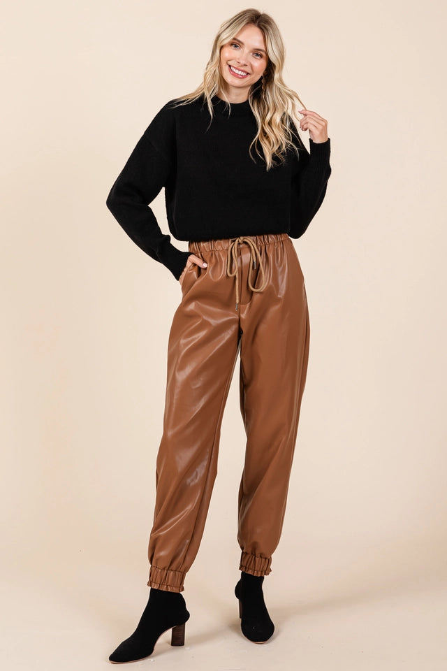 Ladies Faux Leather Jogger Pants
