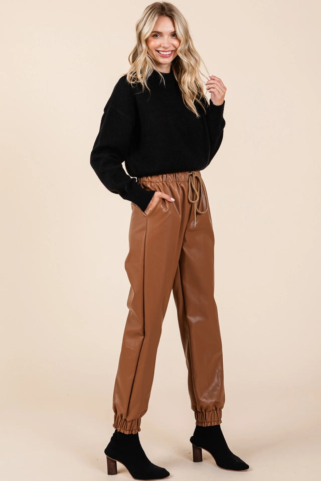Ladies Faux Leather Jogger Pants