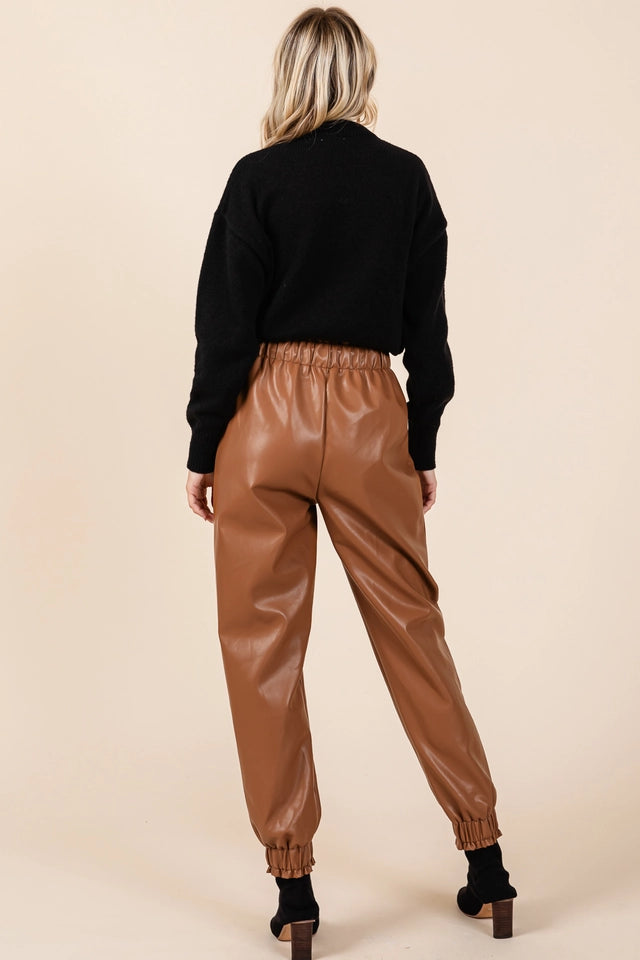 Ladies Faux Leather Jogger Pants