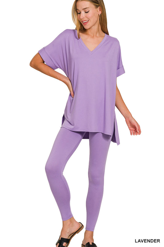 Ladies Brushed Microfiber Loungewear Set-Lavender
