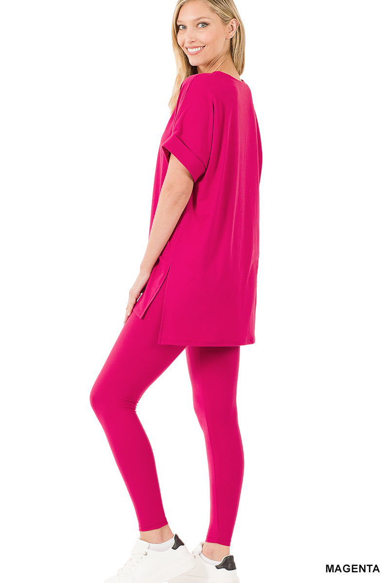 Ladies Brushed Microfiber Loungewear Set-Magenta
