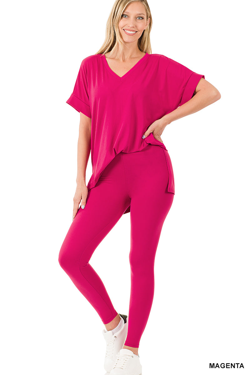 Ladies Brushed Microfiber Loungewear Set-Magenta