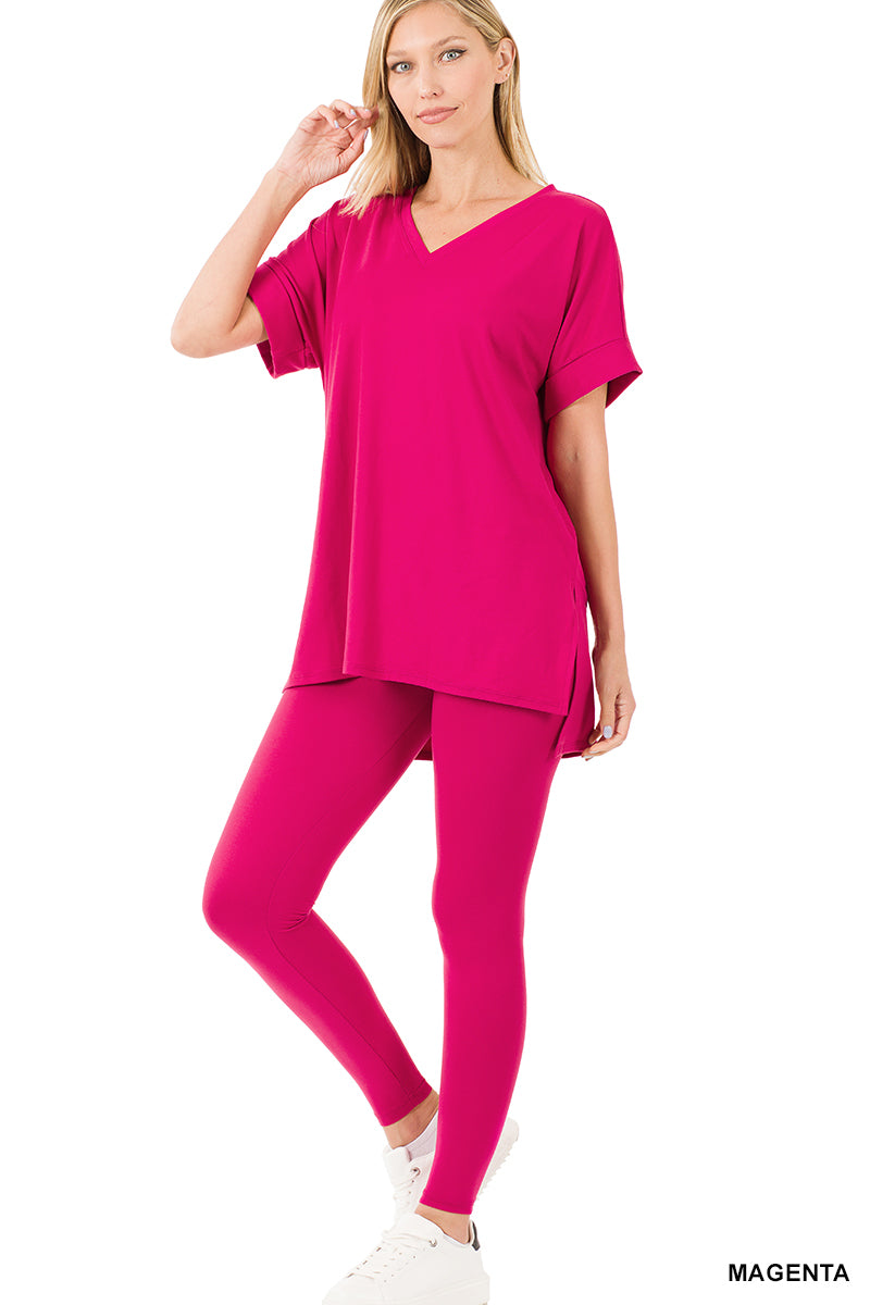Ladies Brushed Microfiber Loungewear Set-Magenta