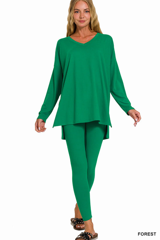 Ladies Brushed Microfiber Loungewear Set-Forest