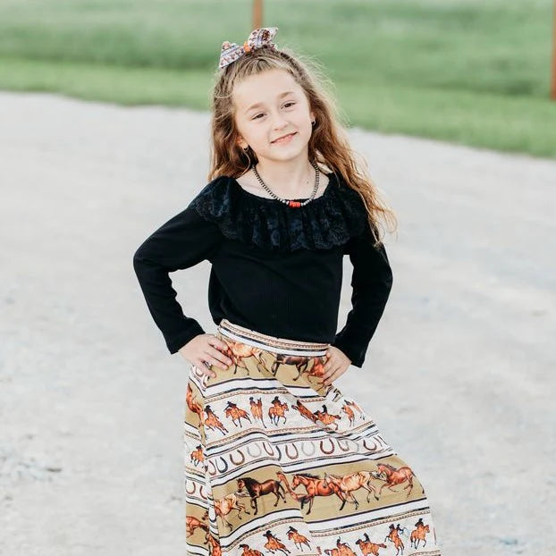 Girls Black Lace Neck Long Sleeve Onesie or Shirt by Shea Baby