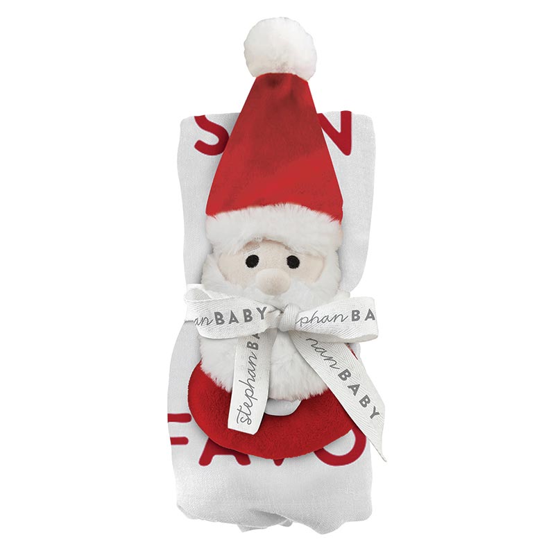 Swaddle with Plush Rattle - Santa's Favorite