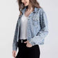 Ladies Casual Denim Jacket with Pearl Rhinestone Accents-Light Blue