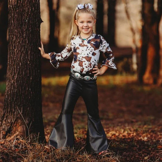 Girls Brown Cowprint Bell Sleeve Shirt by Shea Baby