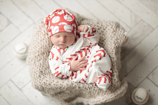 Baby Baseball Baby Gown and Hat Set