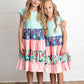 Girls Ava Mint Pink Spring Summer Floral Tiered Dress