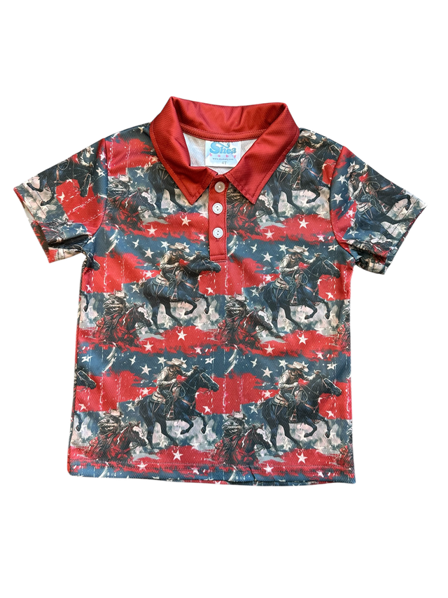 Boys USA Cowboy S/S Polo Onesie or Polo by Shea Baby