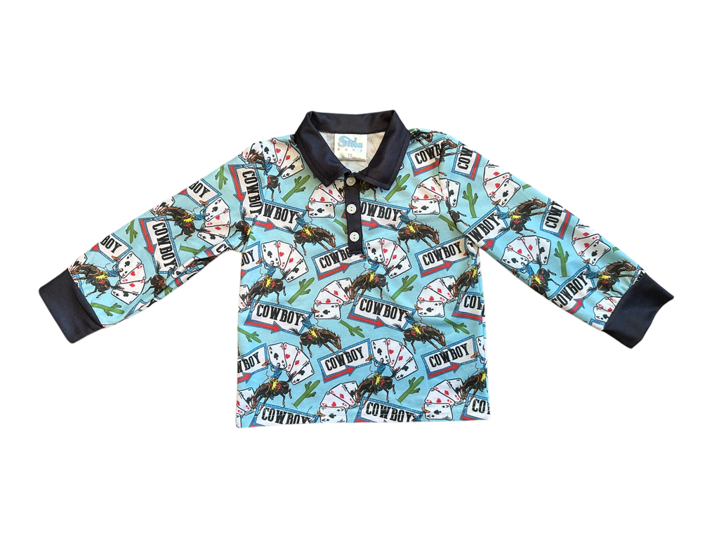 Boys Vegas Cowboy L/S Onesie/Polo by Shea Baby