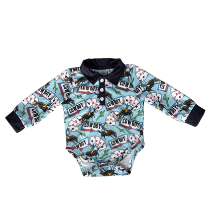 Boys Vegas Cowboy L/S Onesie/Polo by Shea Baby