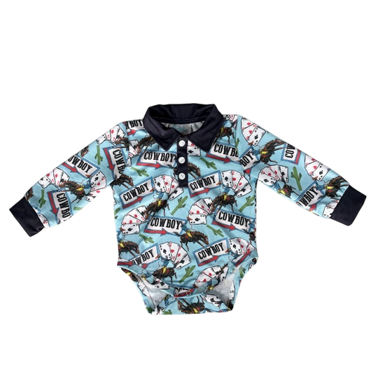 Boys Vegas Cowboy L/S Onesie/Polo by Shea Baby