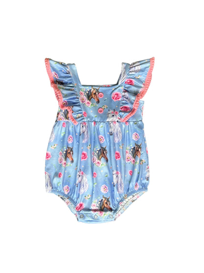 Blue Floral Horse Romper Baby by Shea Baby