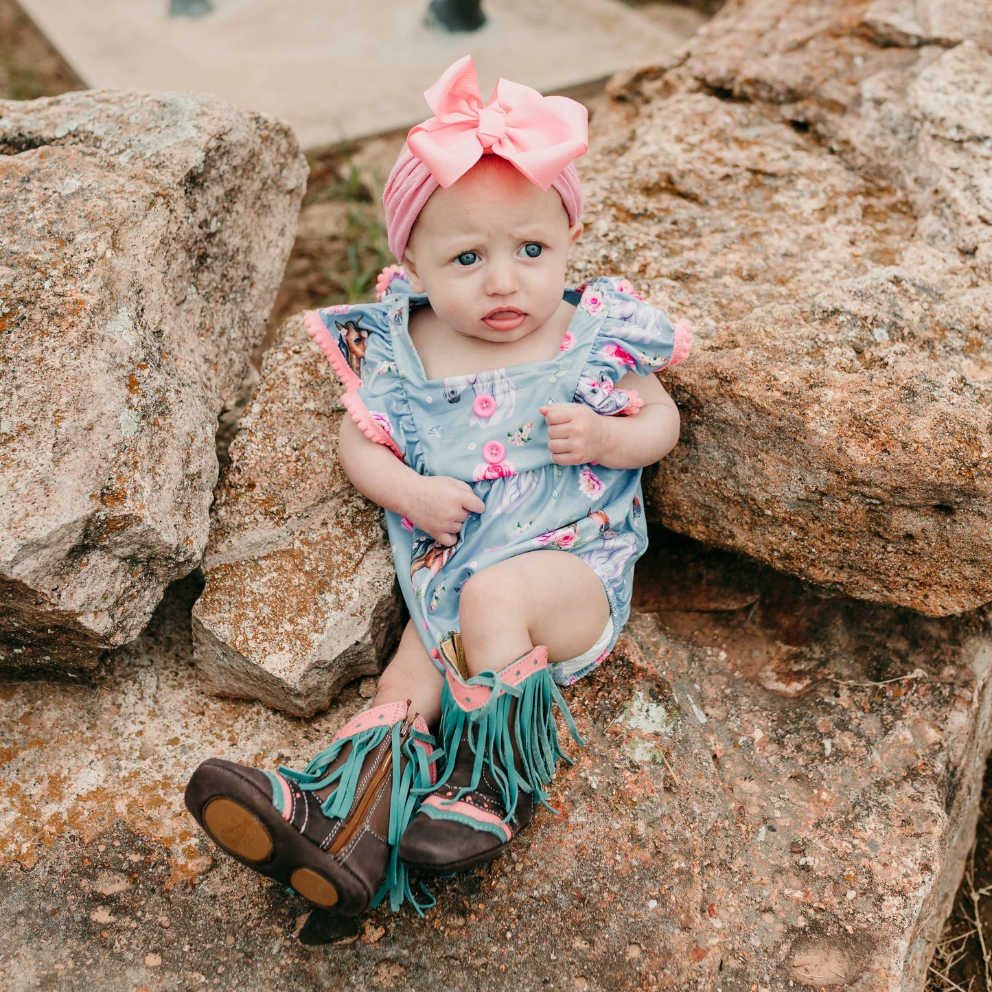 Blue Floral Horse Romper Baby by Shea Baby