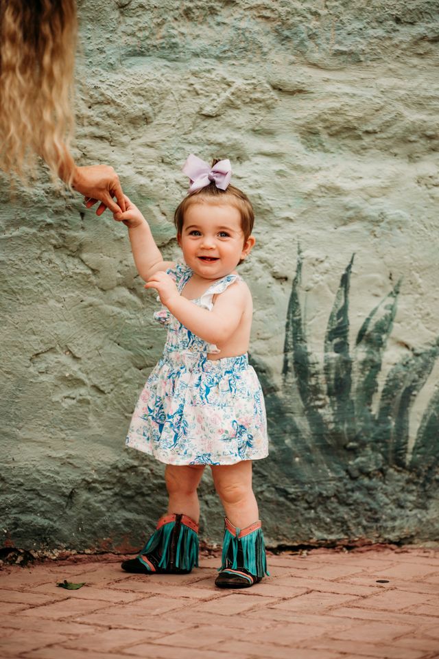 Girls Floral Frontier Cross Romper by Shea Baby