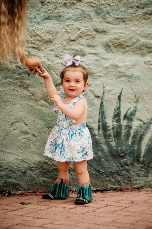 Girls Floral Frontier Cross Romper by Shea Baby