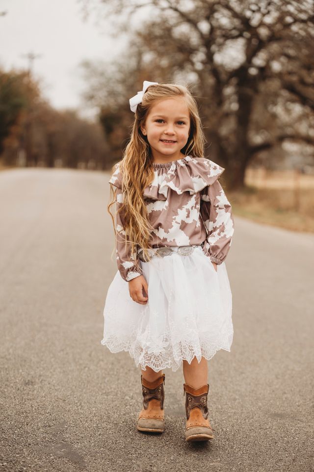 Girls Brown Cowprint L/S Onesie or Shirt by Shea Baby