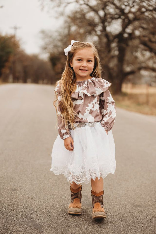 Girls Brown Cowprint L/S Onesie or Shirt by Shea Baby