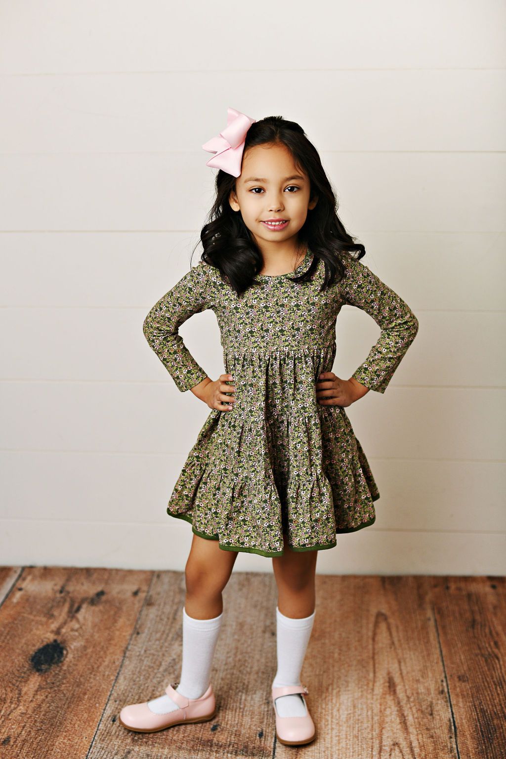 Girls Green Floral L/S Dress by Swoon Baby
